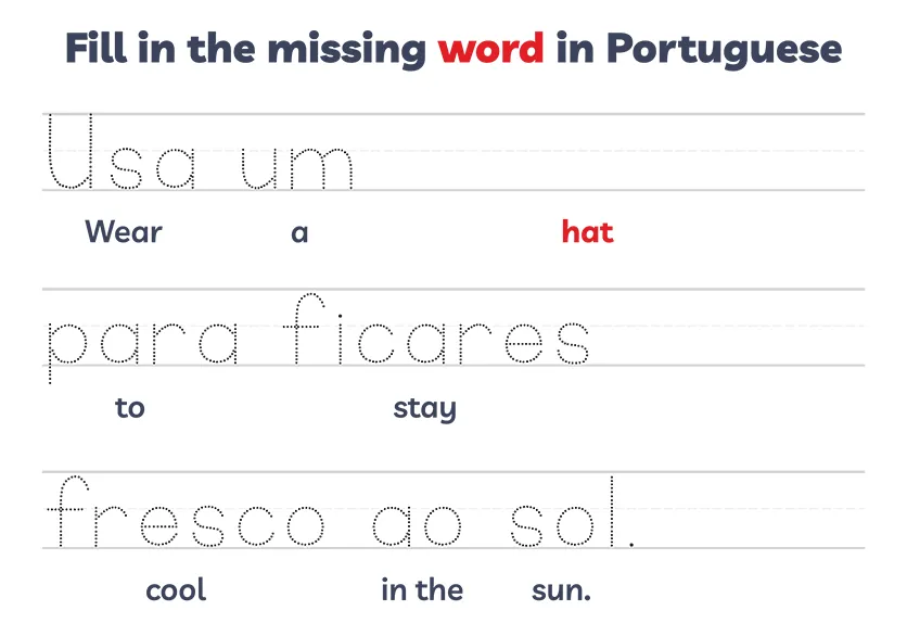 Handwriting practice pages for European Portuguese words related to clothing and body parts