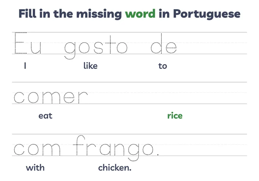 Handwriting practice pages for European Portuguese words