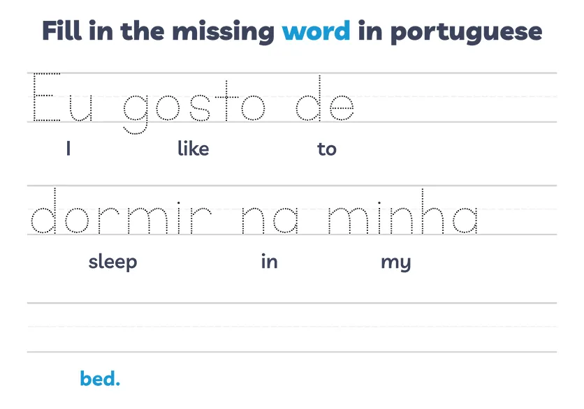 Handwriting exercise sheets for practicing European Portuguese words